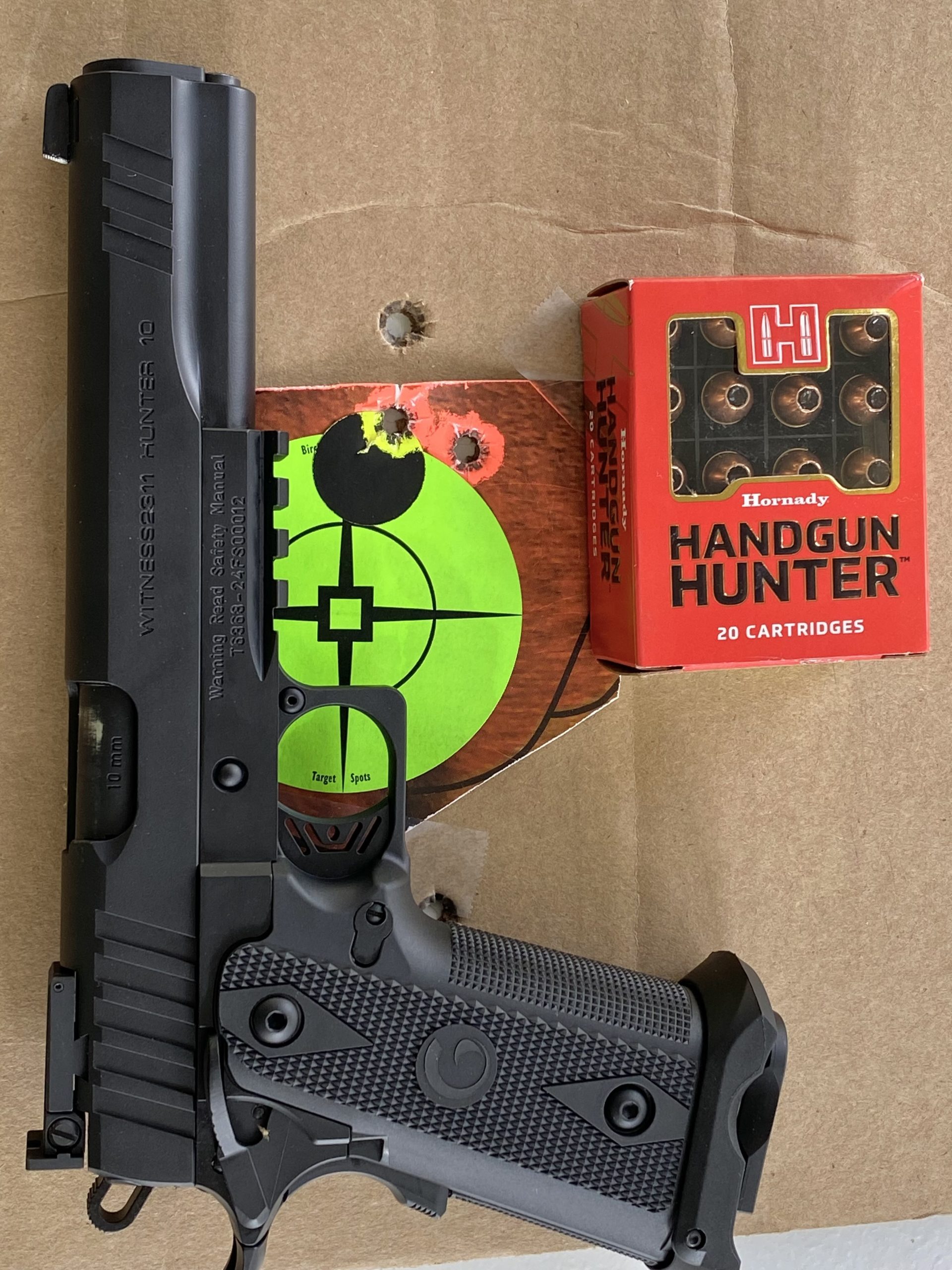 The EAA Hunter 10 with Hornady ammo and neon green target