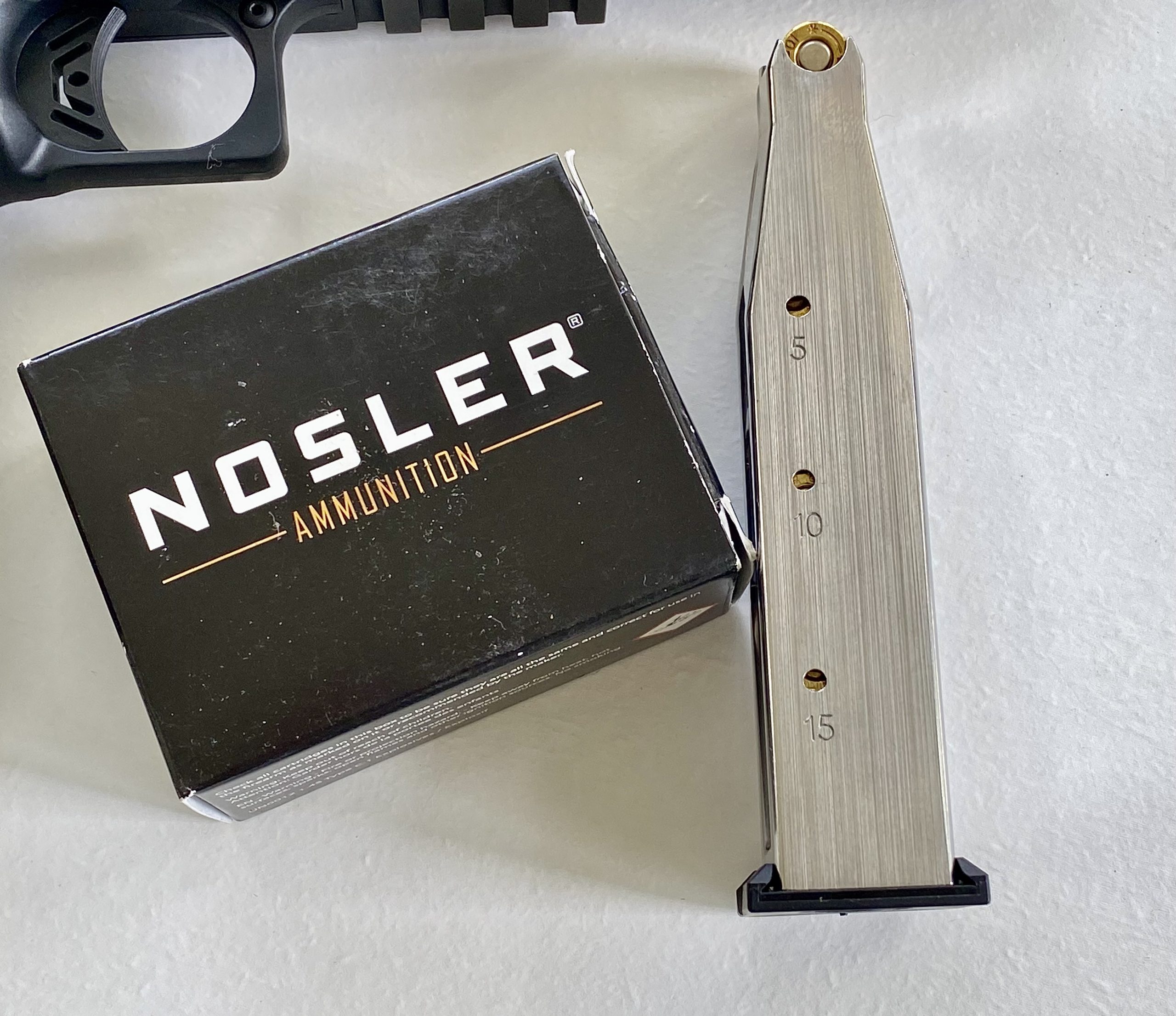 Nosler ammunition next to magazine