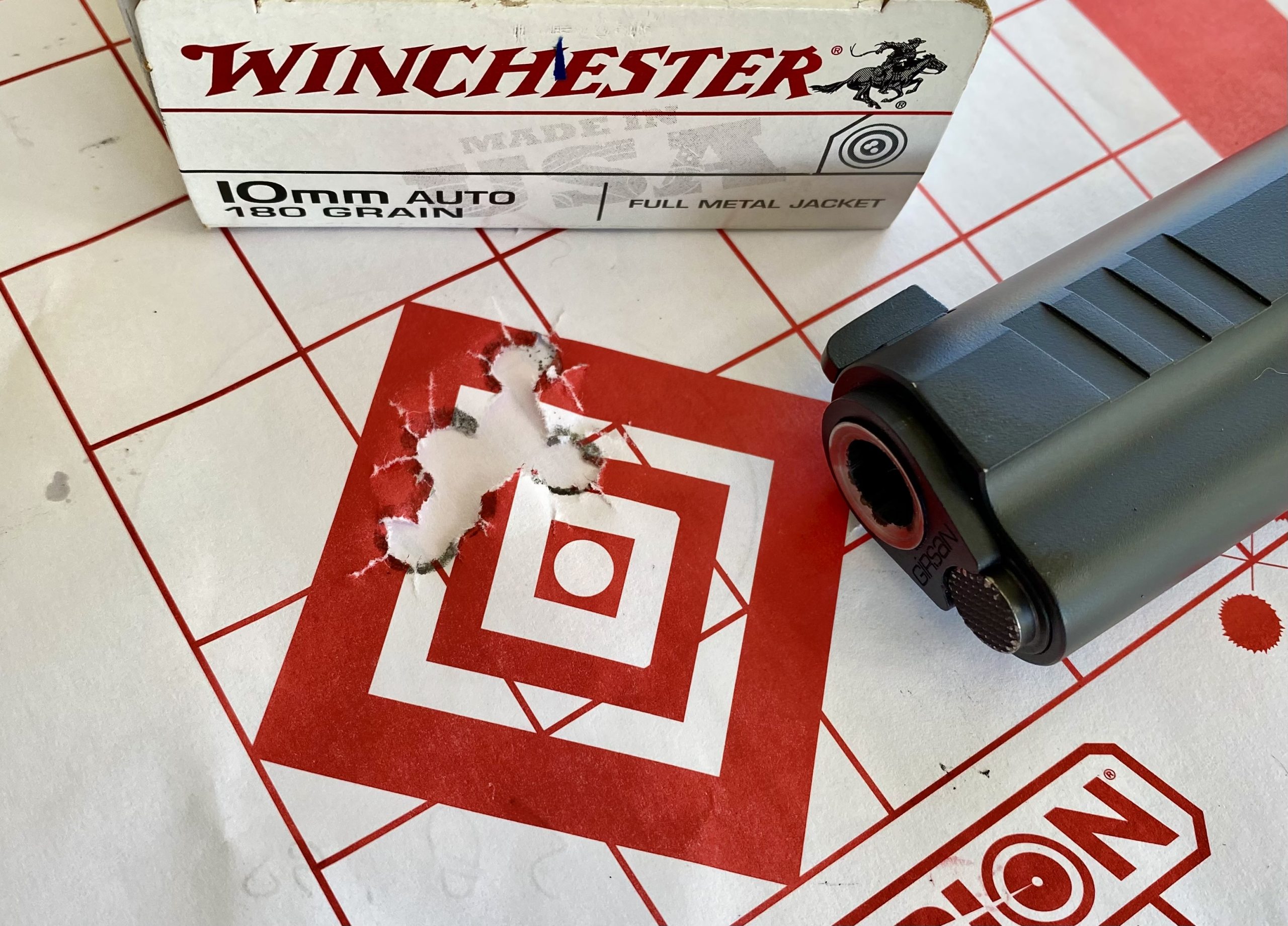 Girsan and EAA Witness 2311 Hunter 10  next to target and Winchester ammo