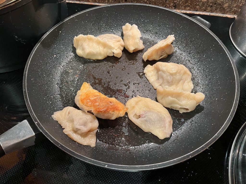 Badger potstickers all fried up and ready to eat