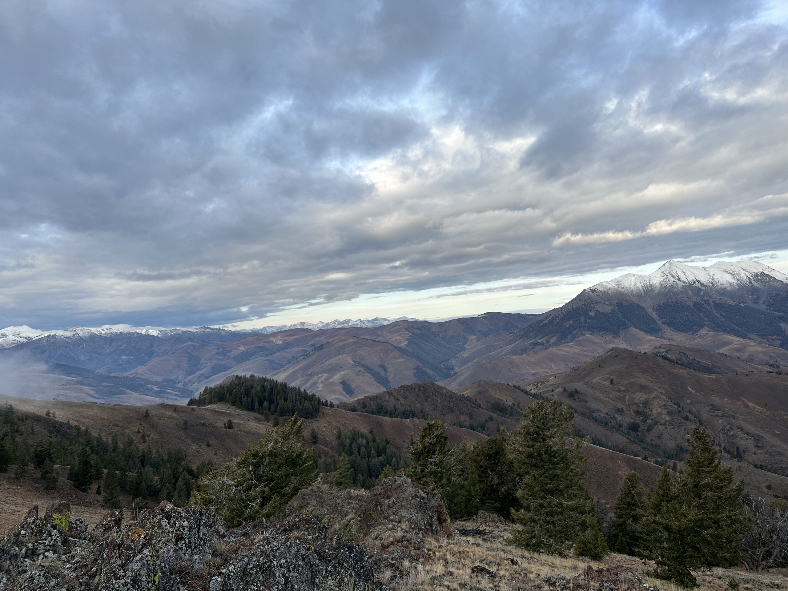 A scenic view of the mountains as hunters continue their search