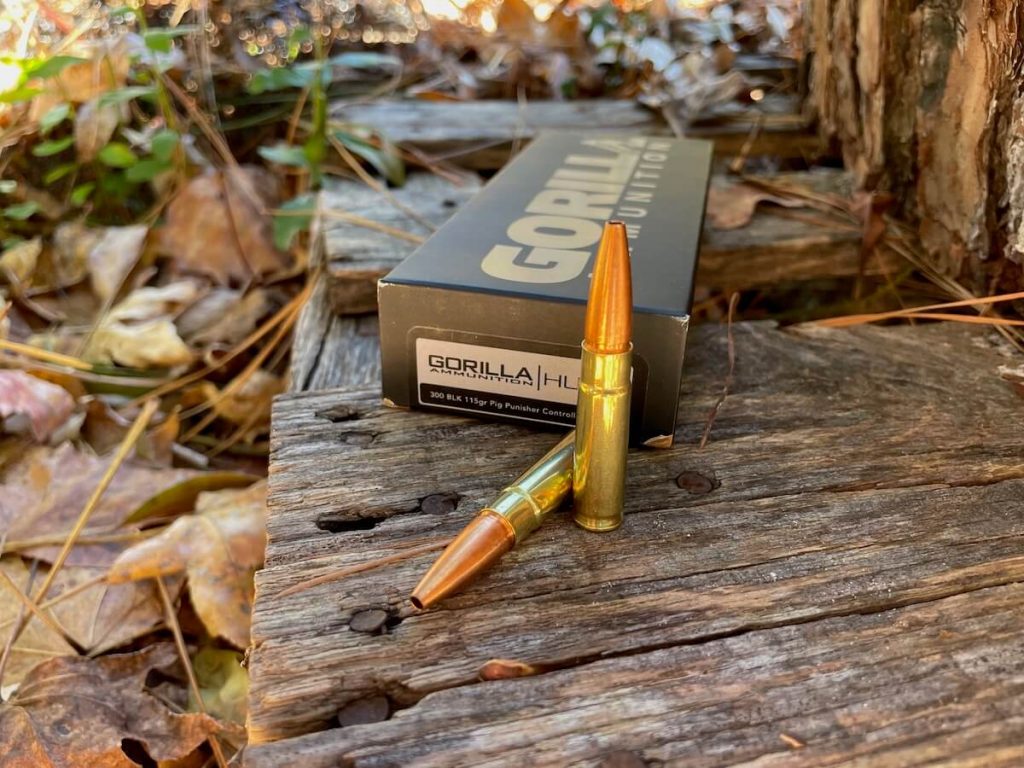 Gorilla Hunt with 115-gr. a Lehigh Controlled Chaos all copper bullet has a 2,309 fps muzzle velocity in 300 BLK.