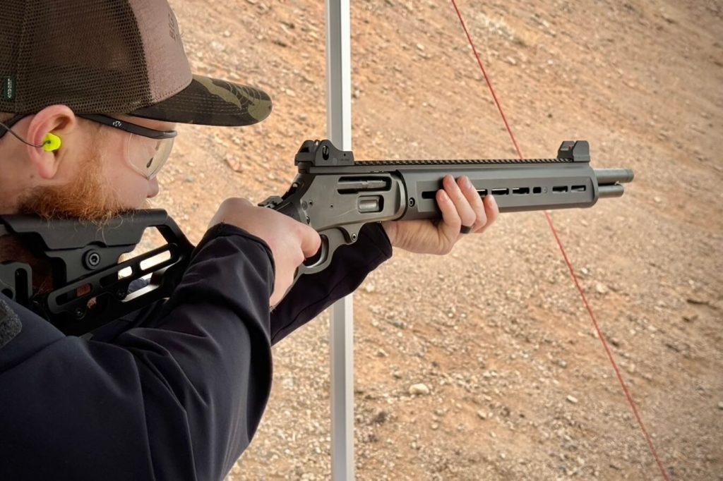 Testing out the Aero Precision lever gun prototype at SHOT Show 2024