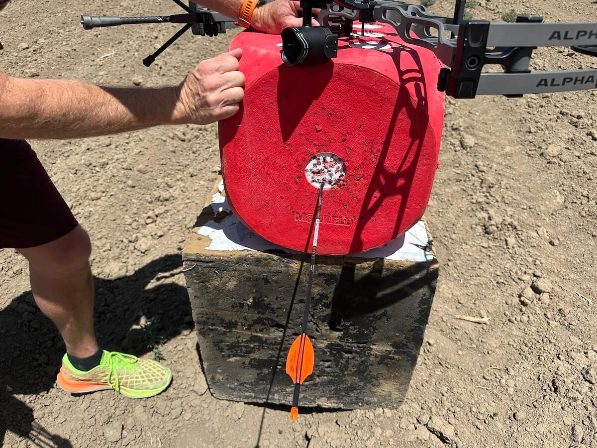 Archery target with arrow in it 