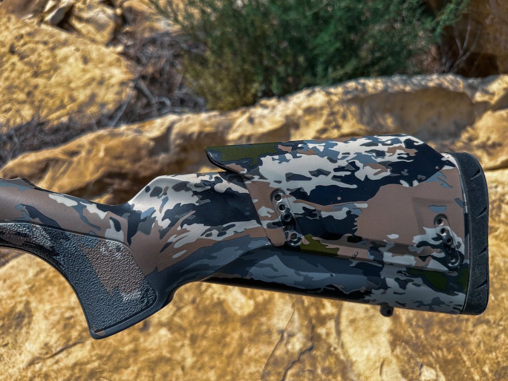 Camouflaged buttstock of Browning's 7mm PRC