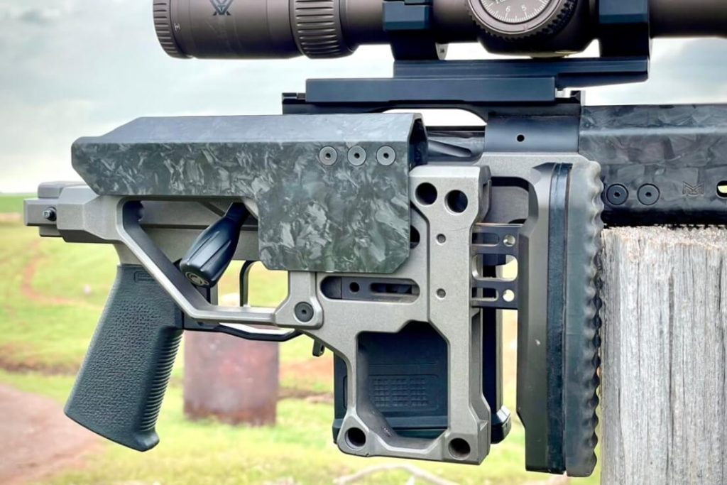 Christensen Arms MPR folding stock locking the bolt handle in place 