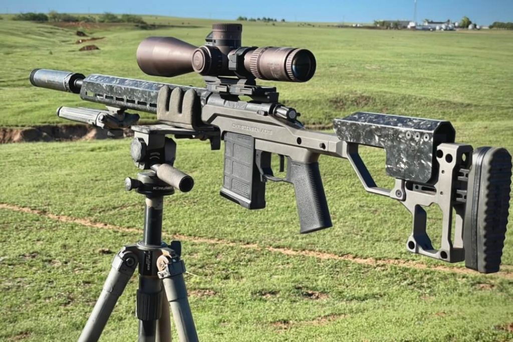 Christensen Arms MPR topped with a Vortex Razor 6-36 in a BoBro Engineering QD mount sitting in a Kopfjager K800 carbon fiber tripod 