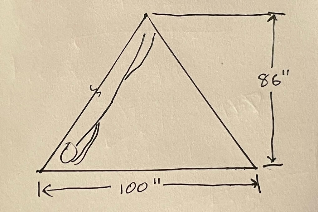 Crude image showing the actual dimensions of the tent with an estimated stickman representing me