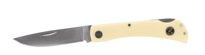 Knife with white handle. 