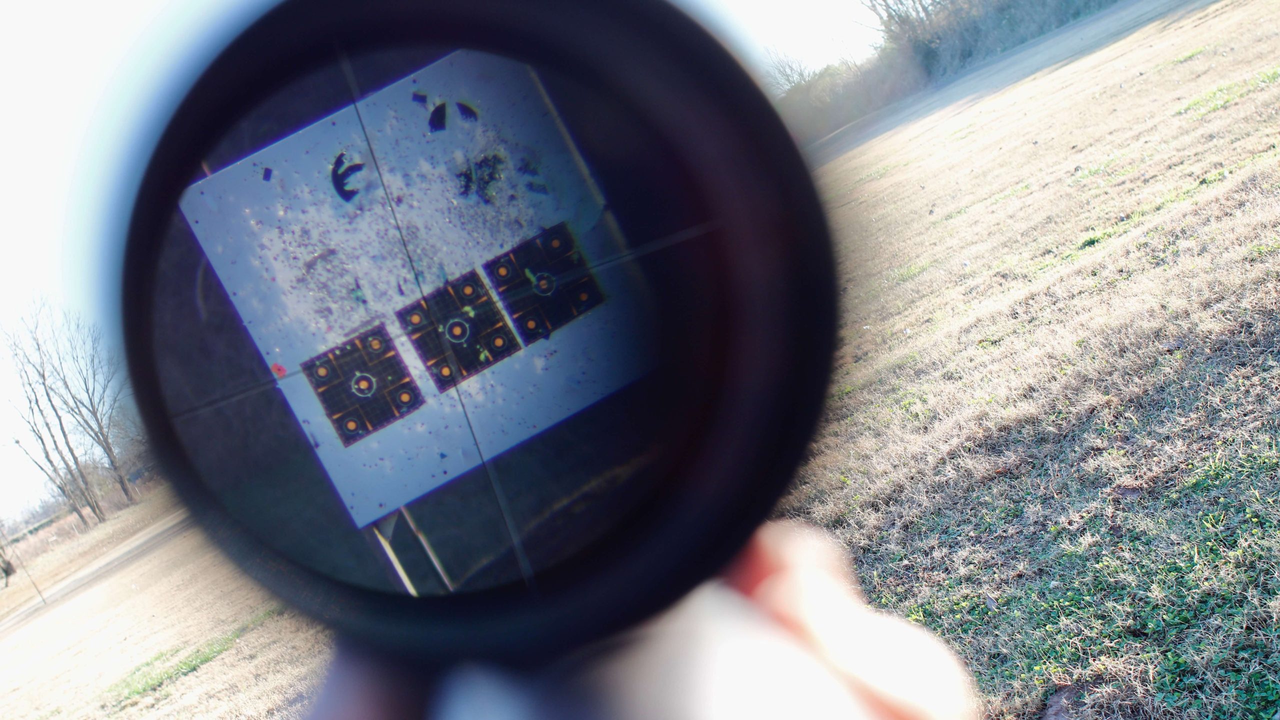 Glassing down range through the Leupold. Hard to capture the reticle in a photo like this. 