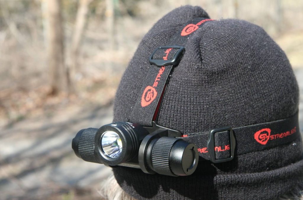 Woman wearing Streamlight Protac 2.0 headlamp