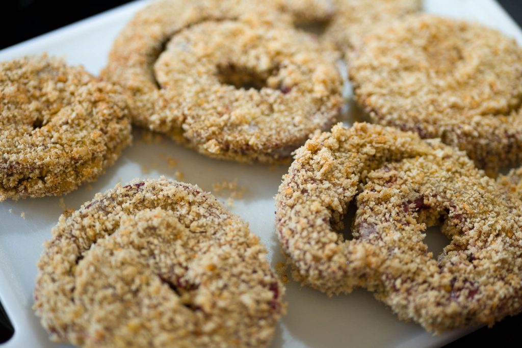 breaded meat ready to fry