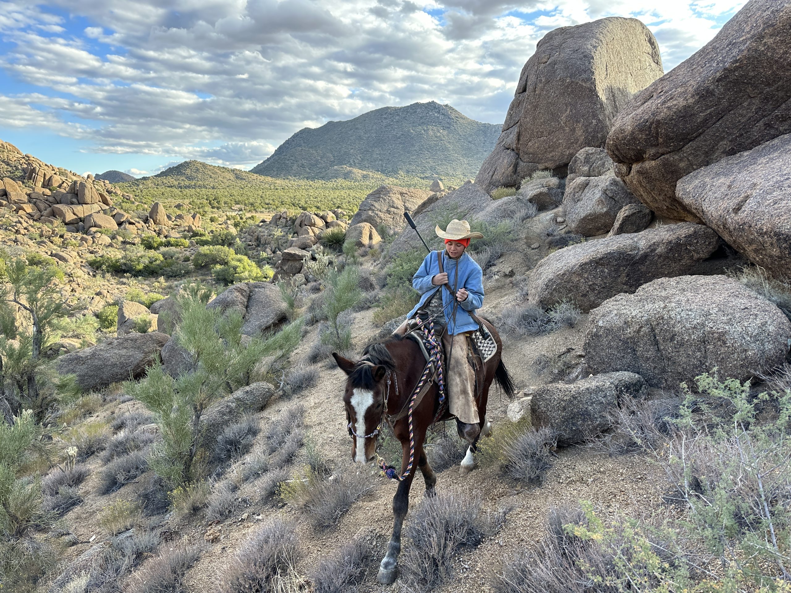 Elayna, hunting on horseback.