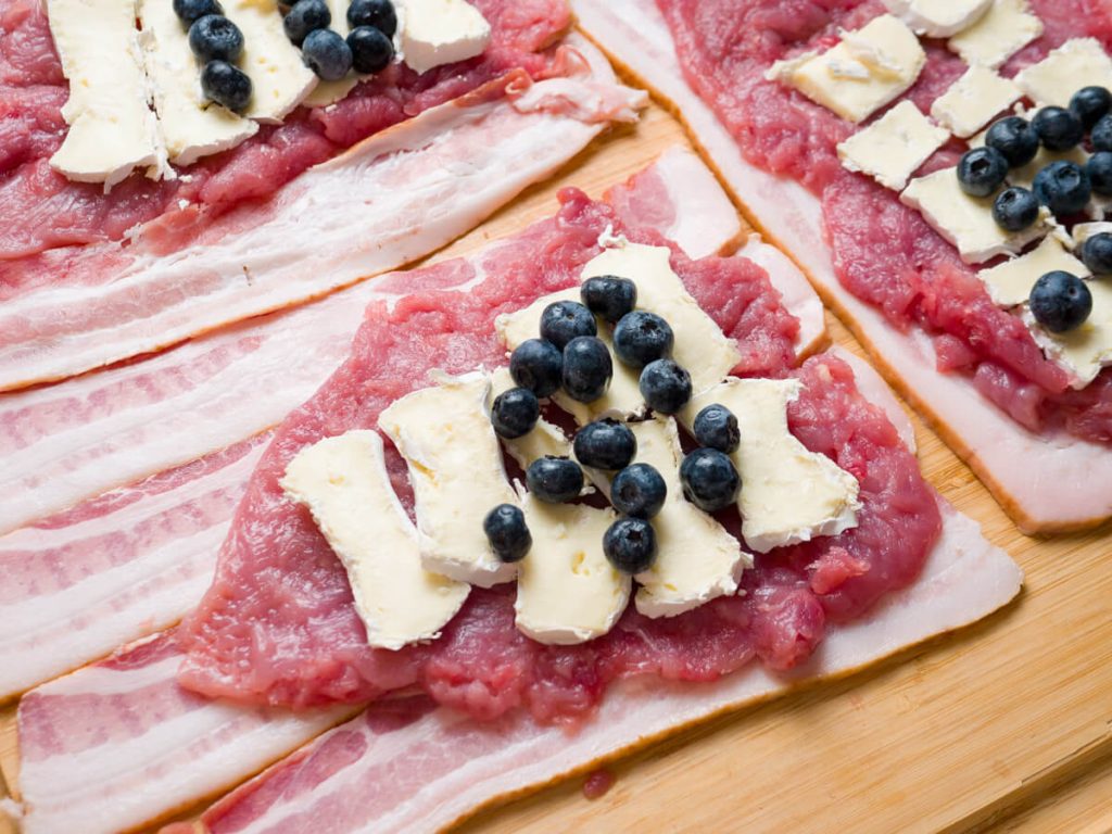 smashed and prepped fowl, berries, brie