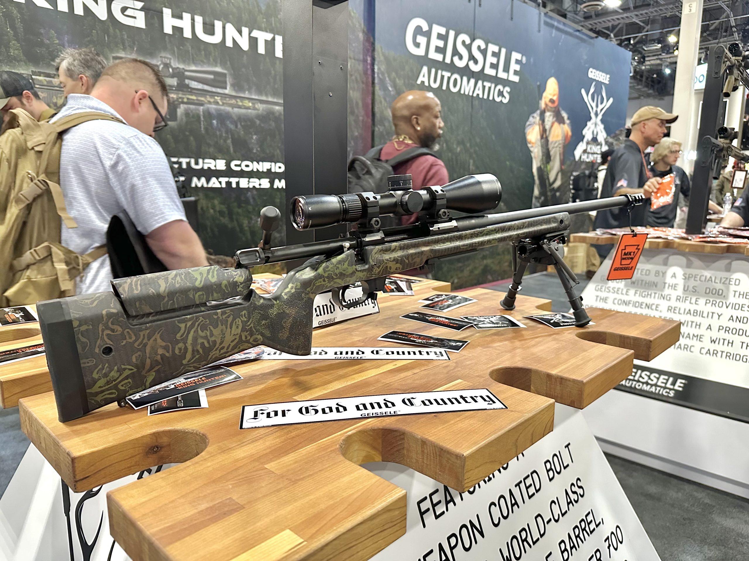 A rifle is staged on the table at SHOT Show 2025.