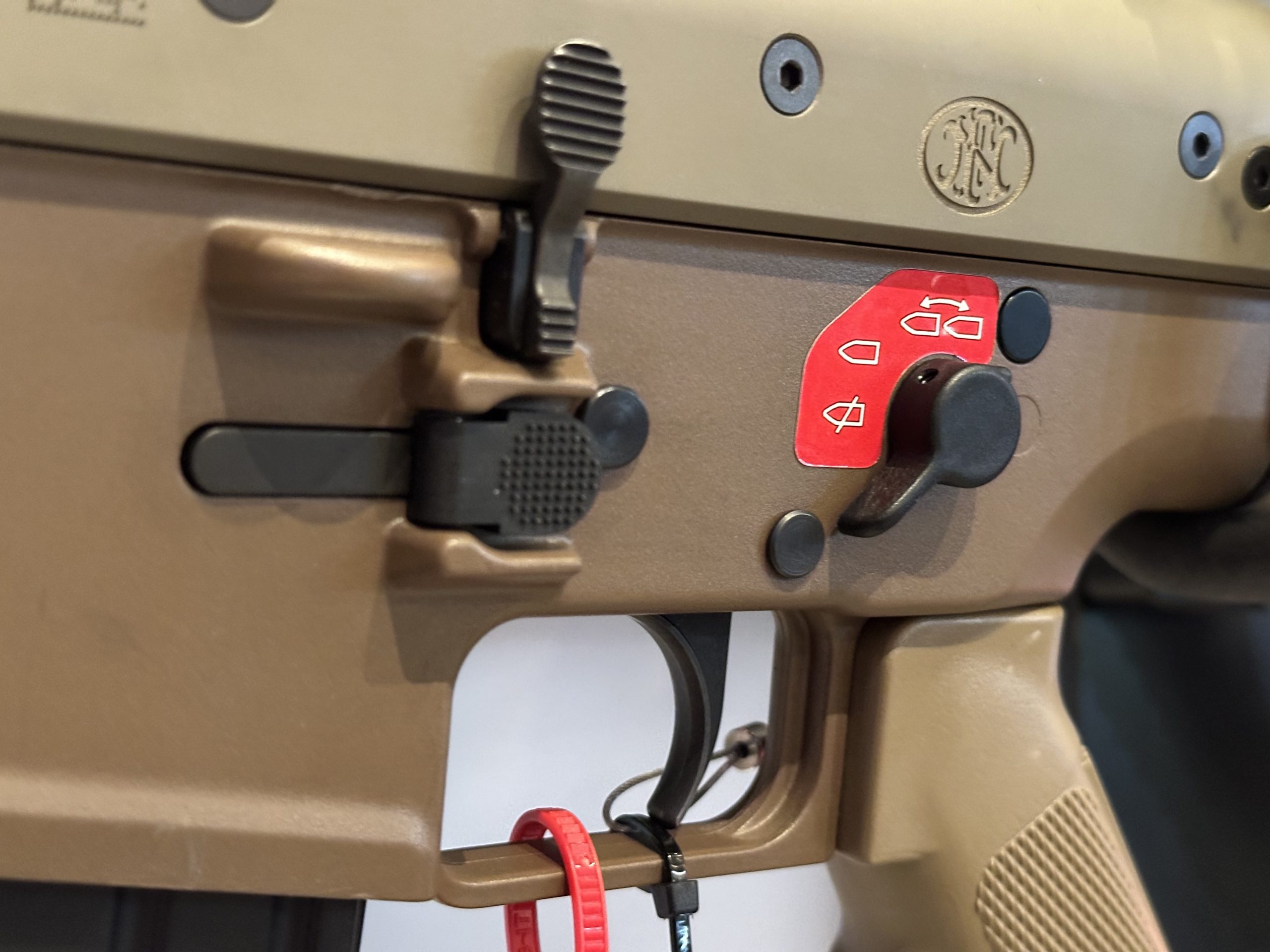 Closeup of the new SKR-C1 binary trigger from Franklin Armory. you can see the safety selector in the 3rd position which is binary.